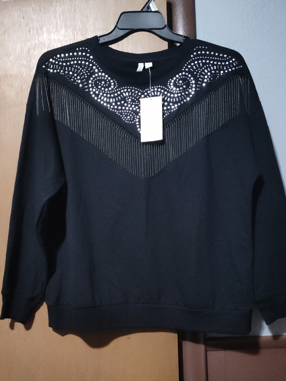 Black Sweatshirt with Silver Stud Embellishment